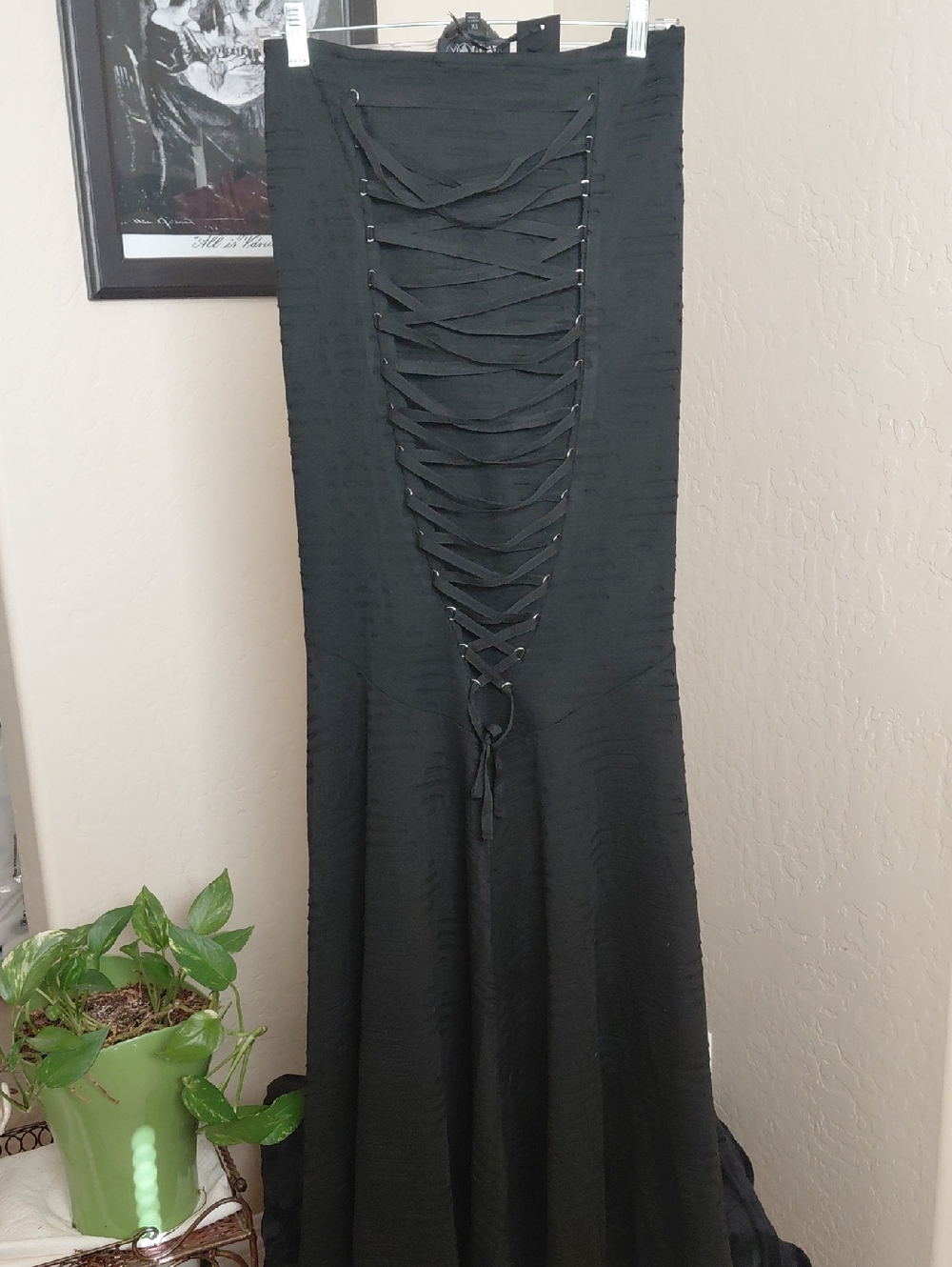DOLLSKILL WIDOW 1X Black Ribbed CORCET IN BACK Lace-Up Maxi Skirt